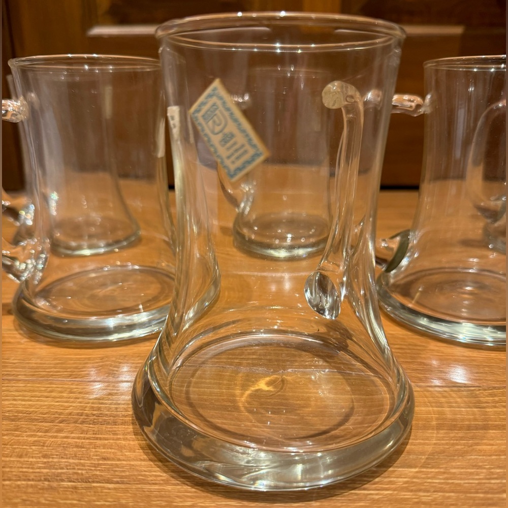 Set of 6 Vintage 1970’s Beer Mug Stein Tankard Hand Blown Crystal Glass - New
